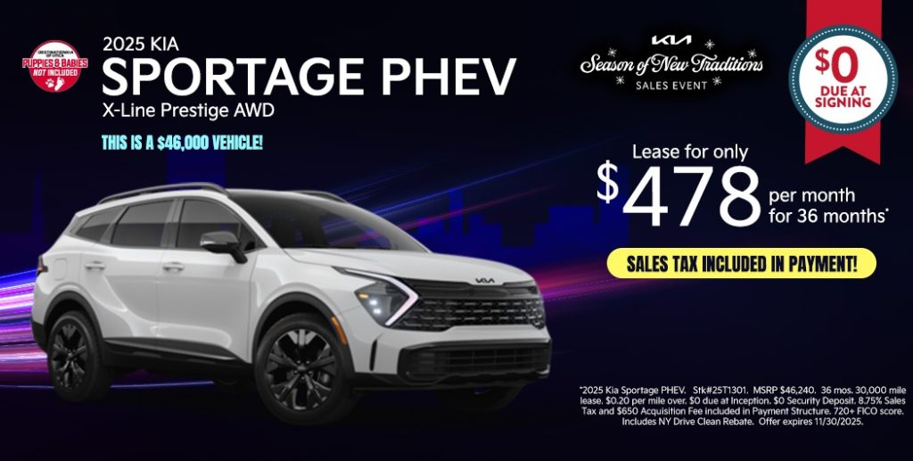 2025 Kia Sportage PHEV X-Line Prestige AWD – $0 Due at Signing | $478/Month for 36 Months (Tax Included)
