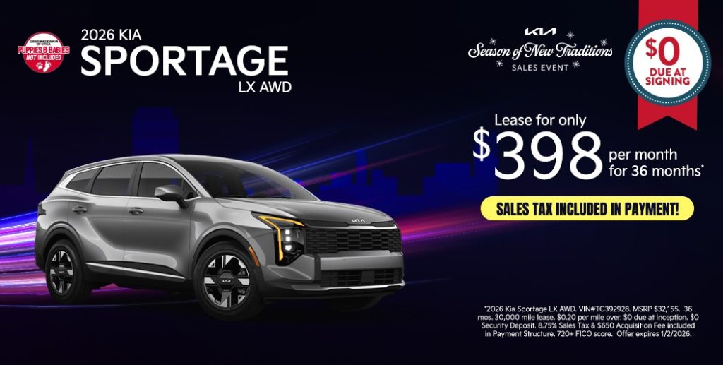 2026 Kia Sportage LX AWD – Lease $398/Month, $0 Due at Inception