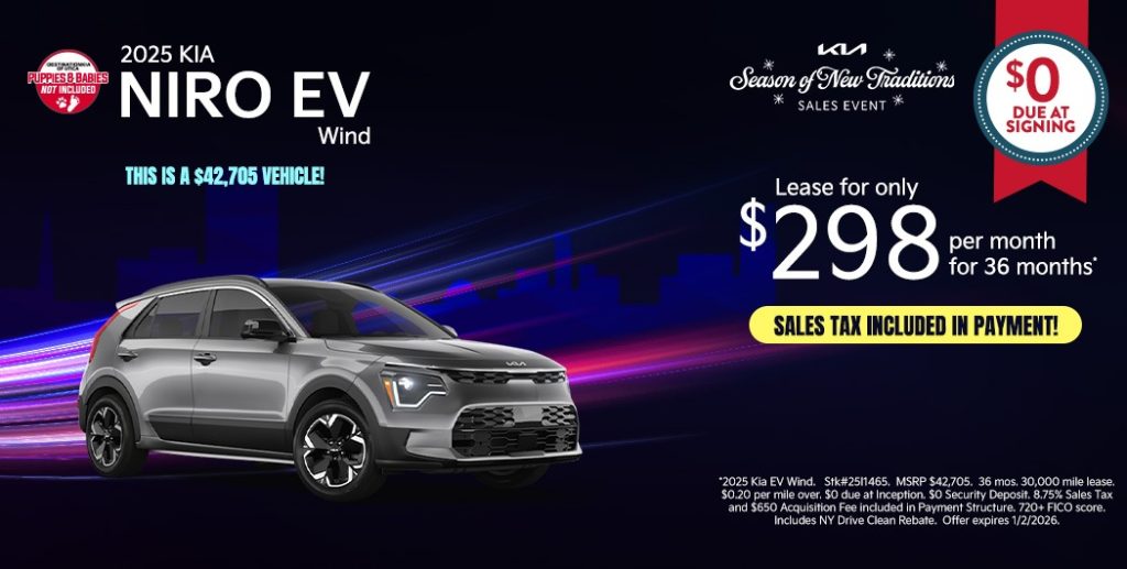 2025 Kia Niro EV Wind – Lease $298/Month, $0 Due at Inception