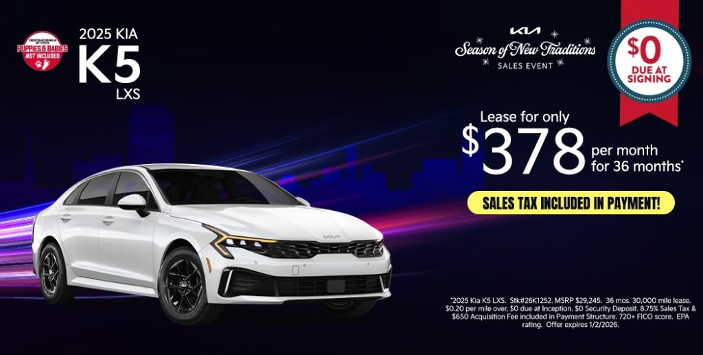 2025 Kia K5 LXS – Lease $378/Month, $0 Due at Inception